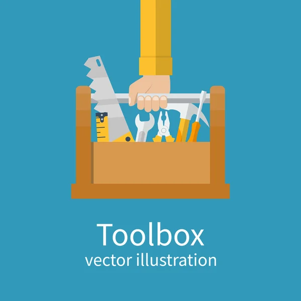 Caja de herramientas en la mano, vector — Vector de stock