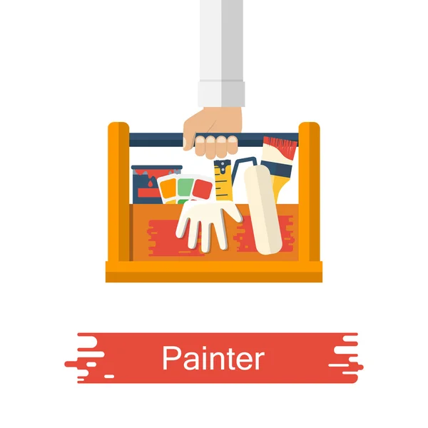 Painter holding toolbox — Stock Illustration Painter holding toolbox Stock Illustration