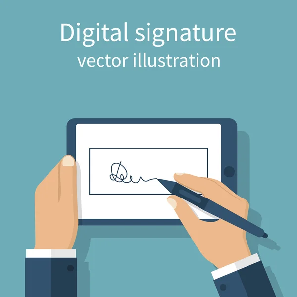 Firma digital en tableta — Vector de stock