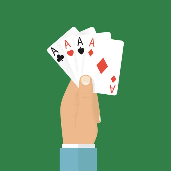 Homem segurando cartas de jogo — Vetor de Stock