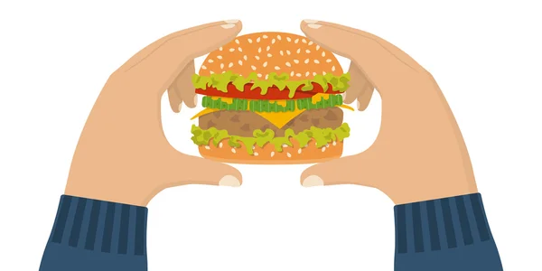 Hamburger holding in mano — Vettoriale Stock