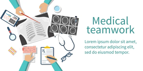 Medico team medici desktop — Vettoriale Stock