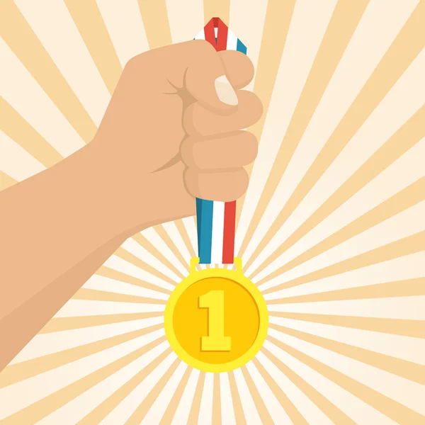 Gouden medaille in de hand. — Stockvector