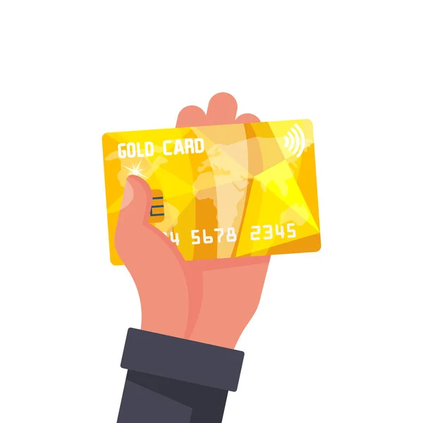Cartão de crédito dourado a segurar na mão. Cartão Vip —  Vetores de Stock