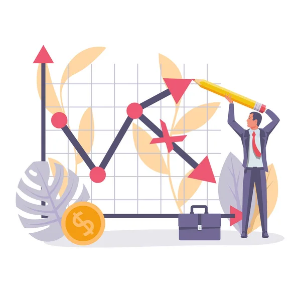 Mude a direção do gráfico em queda. Conceito de gráfico de crescimento —  Vetores de Stock