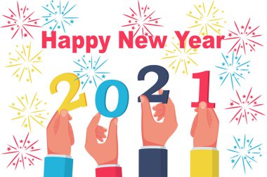 Mutlu yıllar 2021. Takım işadamları 2021 'i tutuyor.