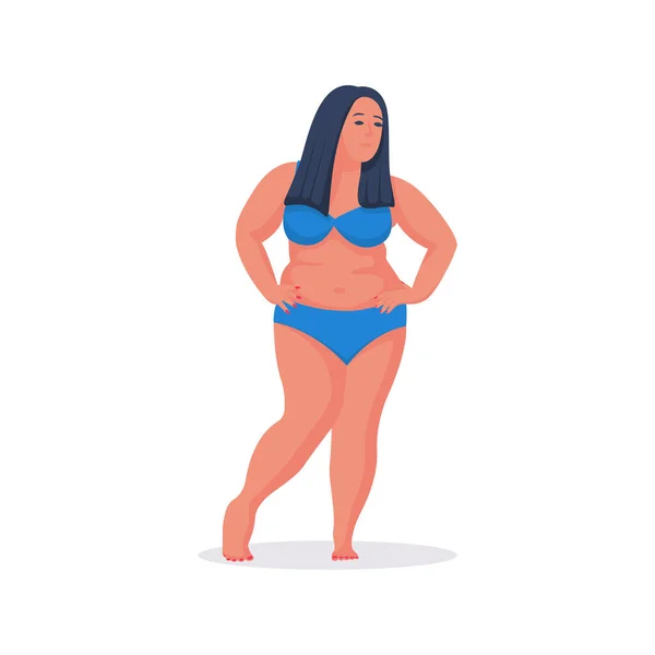 Mujer gorda en traje de baño. Joven hermosa obesa — Archivo Imágenes Vectoriales