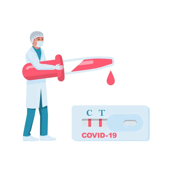 Coronavirus Forschungskonzept Der Arzt Hält Eine Pipette Mit Einer Blutprobe — Stockvektor
