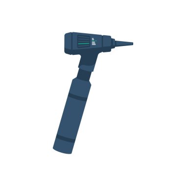 Otoskop simgesi. Teşhis ekipmanları. Hizmetçiyi ve kulak kanallarını kontrol ediyorum. Klinikte araştırma. Vektör çizimi düz tasarım. Beyaz arkaplanda izole.