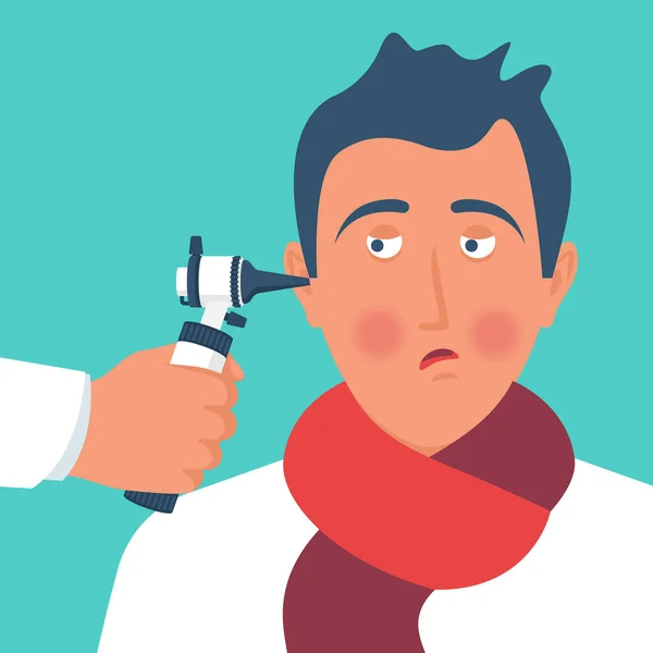 The doctor looks at the otoscope vector. — Stock Vector