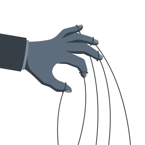 Concepto de manipulación. Manipuladores mano con cuerdas en gris — Vector de stock
