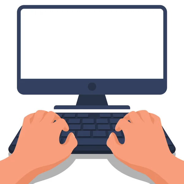 Ellerini Klavyeye Koy Nternette Ara Metnin Nesnen Için Boş Bilgisayar — Stok Vektör