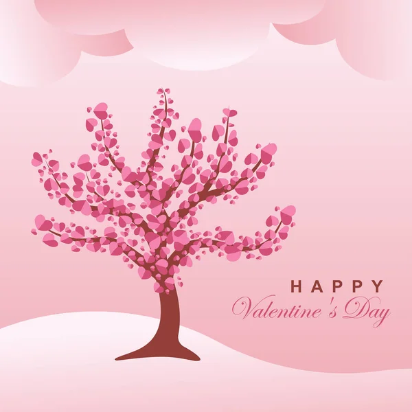 Tree Heart Greeting Card Happy Valentine Day Vector Illustration Flat — Stock Vector