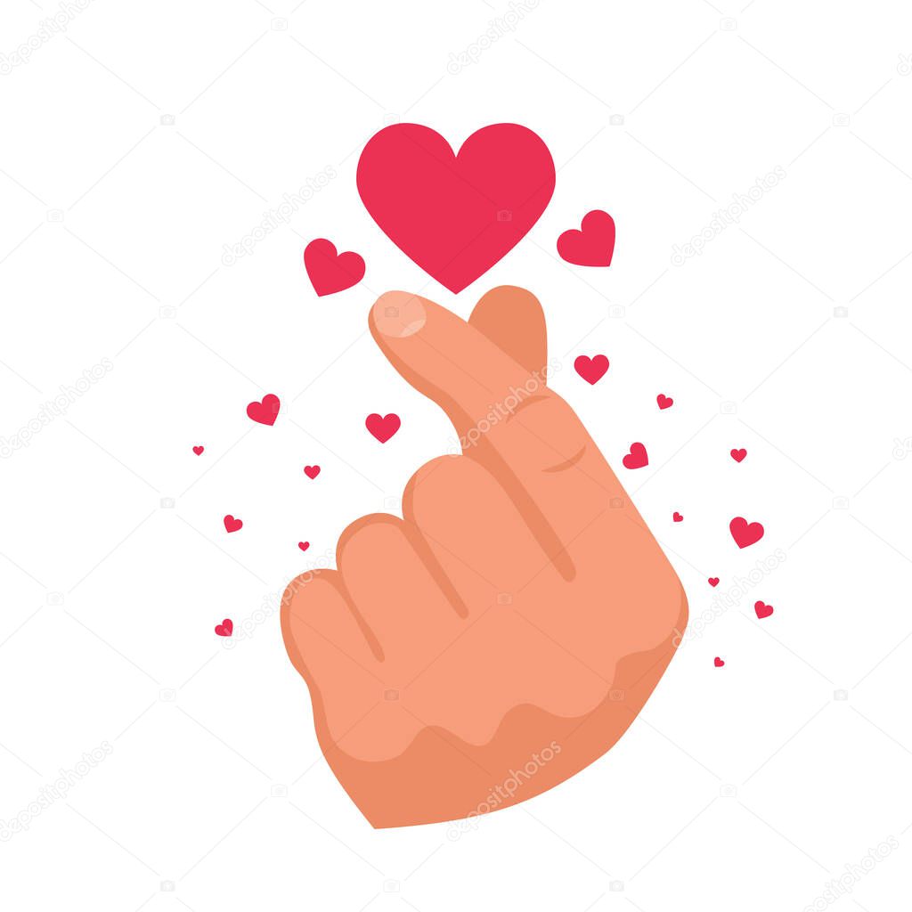 Heart after clicking fingers. Romantic clicking fingers. The magic gesture of a lover. Template for the print and web. Vector illustration flat design. Isolated on white background.