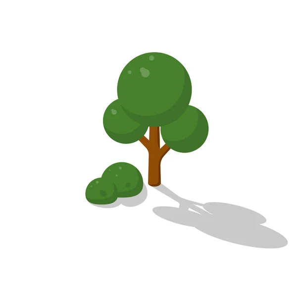 Δέντρο Και Θάμνος Απομονωμένα Λευκό Φόντο Εικονογράφηση Διάνυσμα Ισομετρική Σχεδιασμό — Διανυσματικό Αρχείο