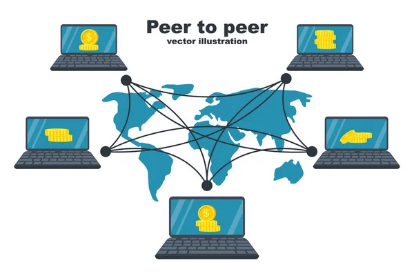 Concetto Peer Peer Tecnologia Blockchain Affari Rete Blockchain Criptovaluta Globale — Vettoriale Stock