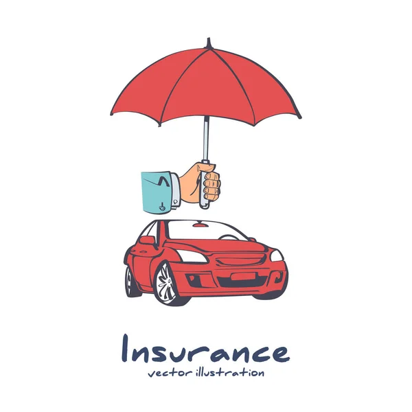 Insurance Car Cartoon Style Umbrella Protects Car Safety Auto Concept — Stock Vector