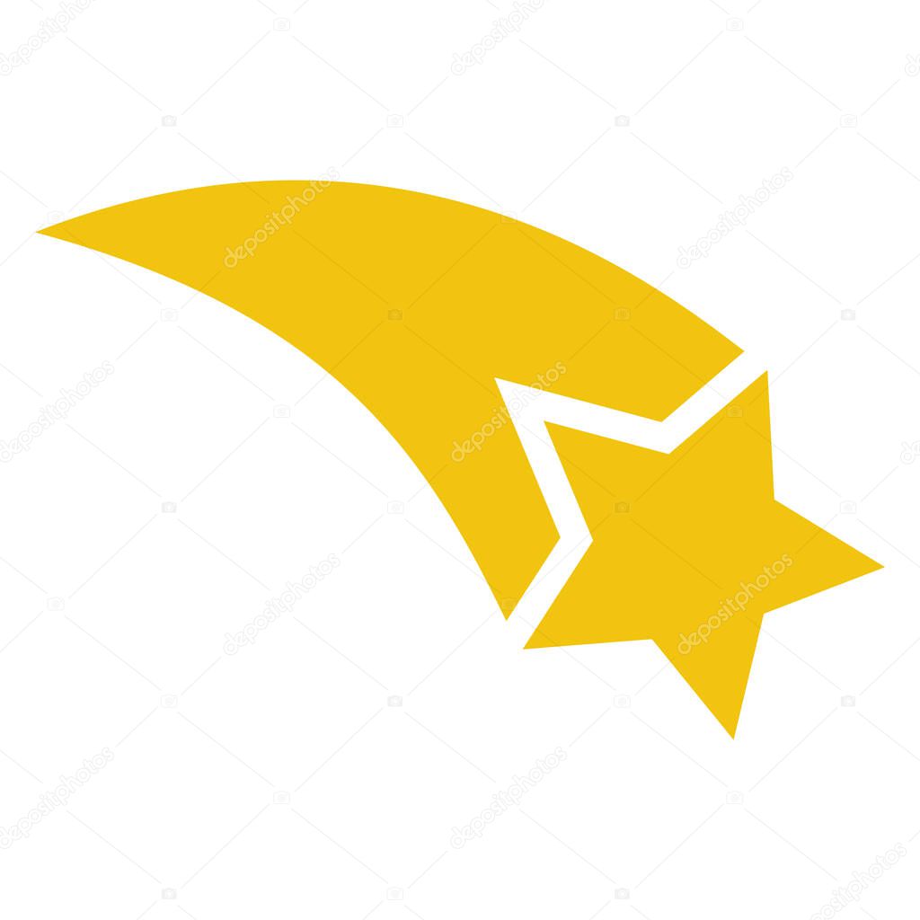 Silhouette of a yellow shooting star. Vector illustration flat design. Isolated on white background. Star logo.