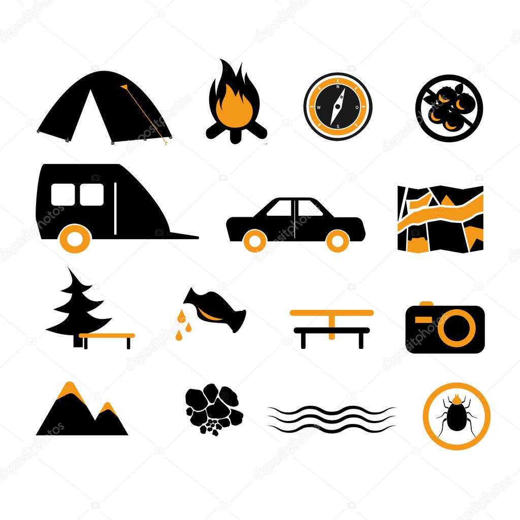 Tourist hike icons set. Tourism. Vector illustration.