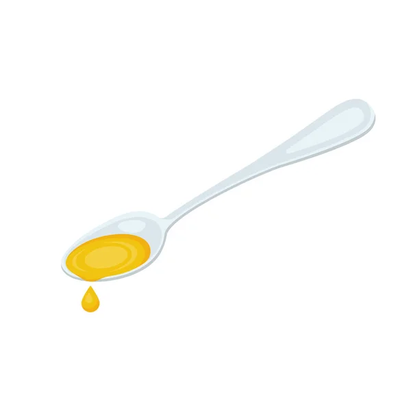 Spoon with oil. Dietary olive oil in a silver spoon — Stock Vector