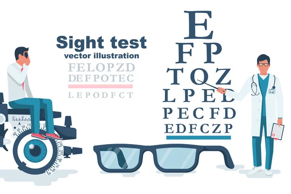 一个去看眼科医生的年轻人视力测试. — 图库矢量图片