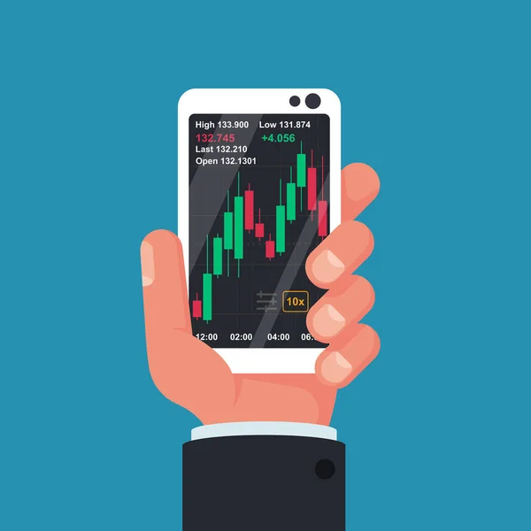 Écran de téléphone avec graphique de trading financier — Image vectorielle