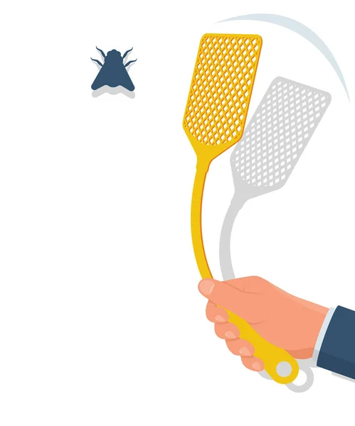 Κίτρινο χνούδι σε αντρικά χέρια. Σκοτώστε μύγες. Εικονίδιο — Διανυσματικό Αρχείο