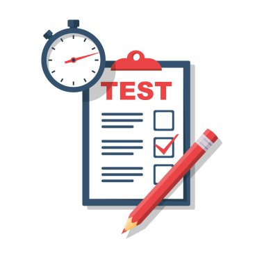 Test zamanı konsepti. Hamur, kalem ve kronometre içeren pano.