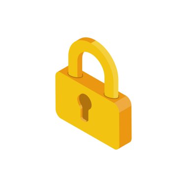 Gold lock. Lock icon isometric style. Vector illustration flat design