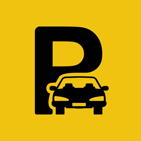 Parking icon. Black car silhouette with stop symbol. — Vector de stock