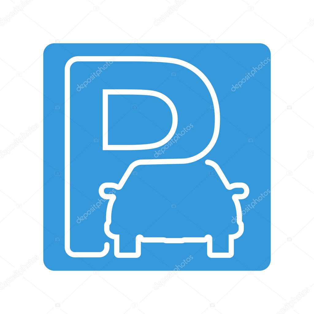 Parking icon. Linear drawing on blue background.