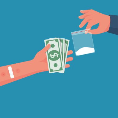 Uyuşturucu ticareti. Uyuşturucu anlaşması. Dağıtıcı dozu paketin içinde tutuyor.