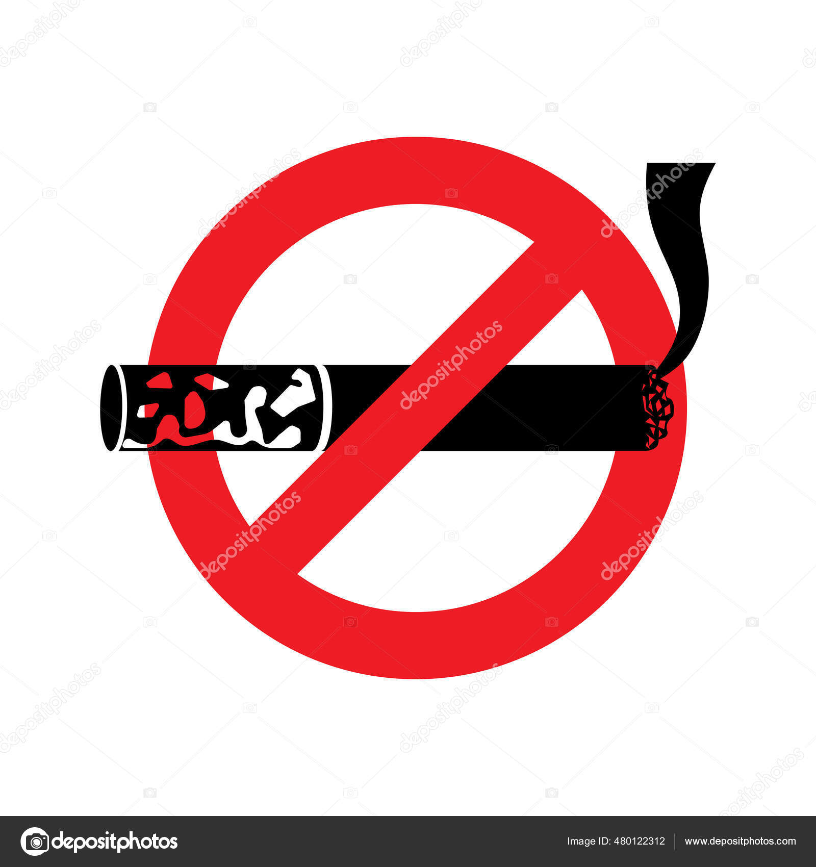Кури Красный Знак Запрещающий Курить Сигареты Черный Силуэт.