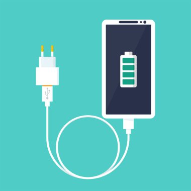 Telefon şarj oluyor. Şarjlı akıllı telefon..