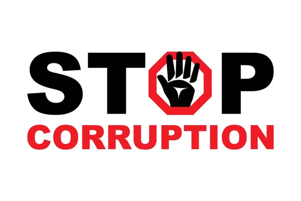 Arrêtez la page d'accueil corruption. Signe de déni de main — Image vectorielle