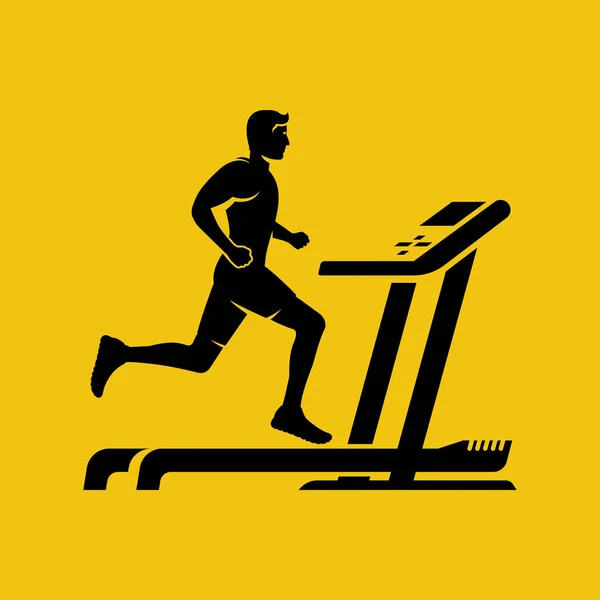 Silueta hombre en una cinta de correr. Atleta en ropa deportiva — Vector de stock