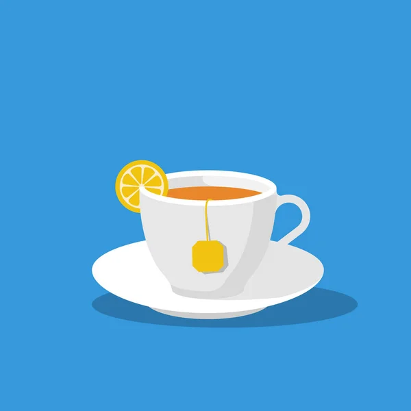 Tazza di tè isolata sullo sfondo. Sacchetto di tè preparato con limone. — Vettoriale Stock