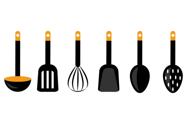 Set icone utensili da cucina. Piatti di silhouette, utensili — Vettoriale Stock