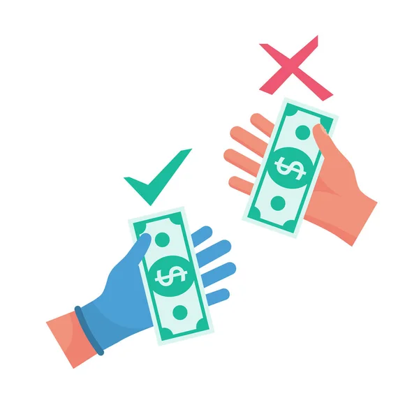 Safety contact with money. Money in gloves. — Stock Vector