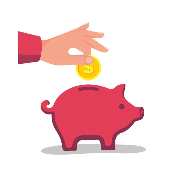 Big hand putting coin into piggy bank vector — Stock Vector