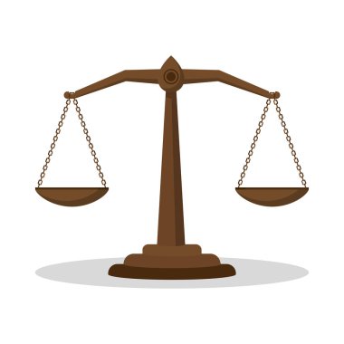 Adalet terazisi. Beyaz arkaplanda izole edilmiş siyah simge