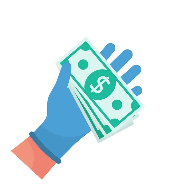 Safety contact with money. Money in gloves. — Stock Vector