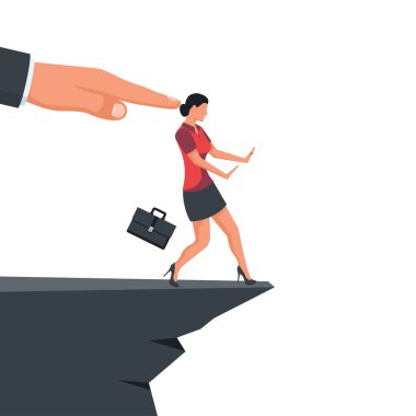 Adam bir iş kadınını uçurum vektörüyle itiyor.