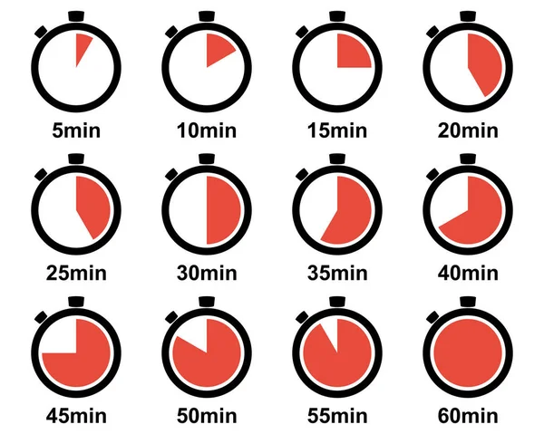 Timer setzt farbige Silhouetten-Symbole. Stoppuhrenvektor — Stockvektor