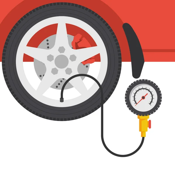 タイヤの圧力計。タイヤの圧力を確認する。ゲージ、マノメーター — ストックベクタ