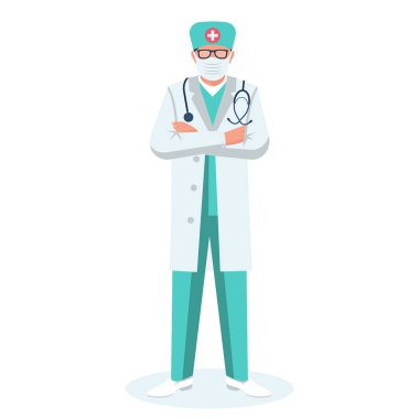Confident doctor. Young doctor crossing arms on chest. vector Confident doctor. Young doctor crossing arms on chest. vector