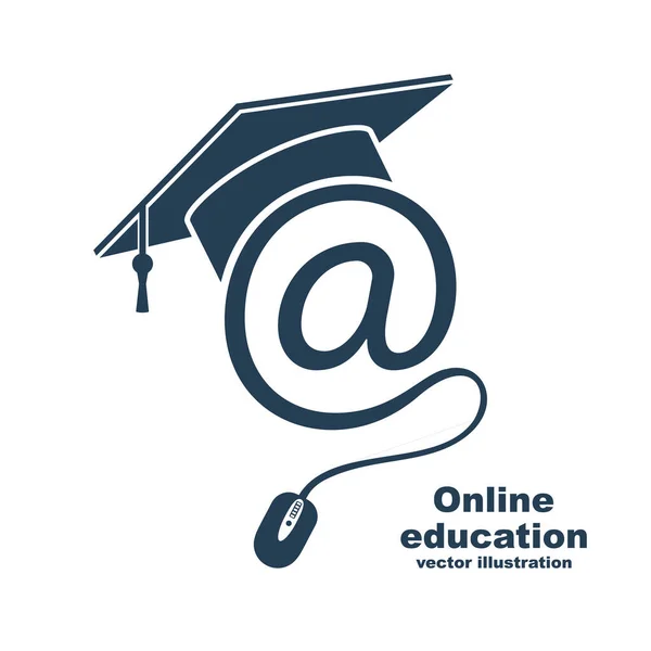 E-learning concept. Logo leren online centrum en afstuderen. — Stockvector