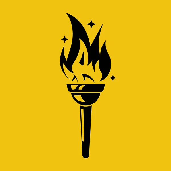 Fáklya ikon fekete sziluett. Piktogram tűz szimbólum olimpiai játékok. — Stock Vector