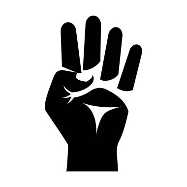 Siyah siluet dört haneli. El hareketleri ve sayılar. 4 parmak