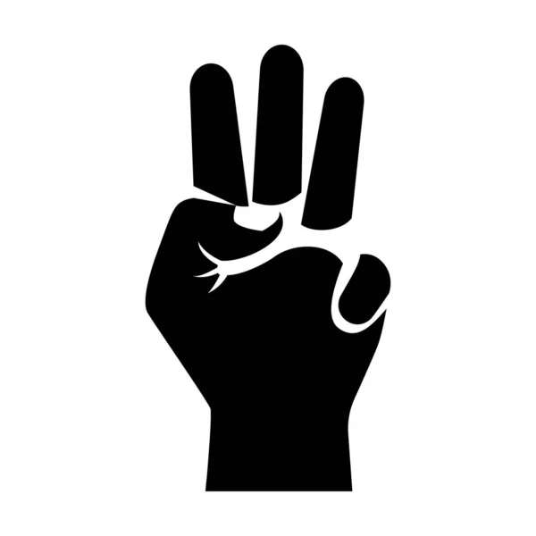 Siyah siluet üç haneli. El hareketleri ve sayılar. 3 parmak — Stok Vektör